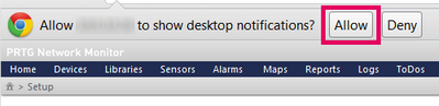 Click on 'Allow' to enable Chrome Desktop Notifications